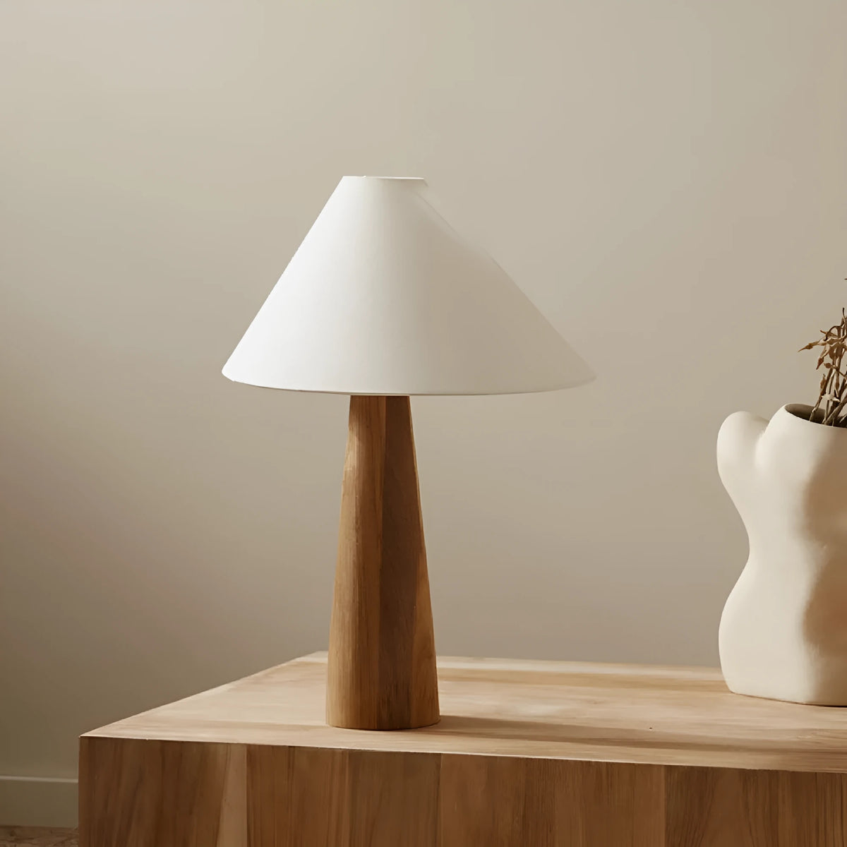 Japanese-style fabric table lamp with wooden base 38x45cm for living room 220V US plug