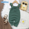 Infant girl solid colour flounced sleeve sling one-piece romper jumpsuit in green knitted polyester fabric