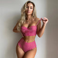 Women's high waist bikini swimsuit with plaid split design in four colour options