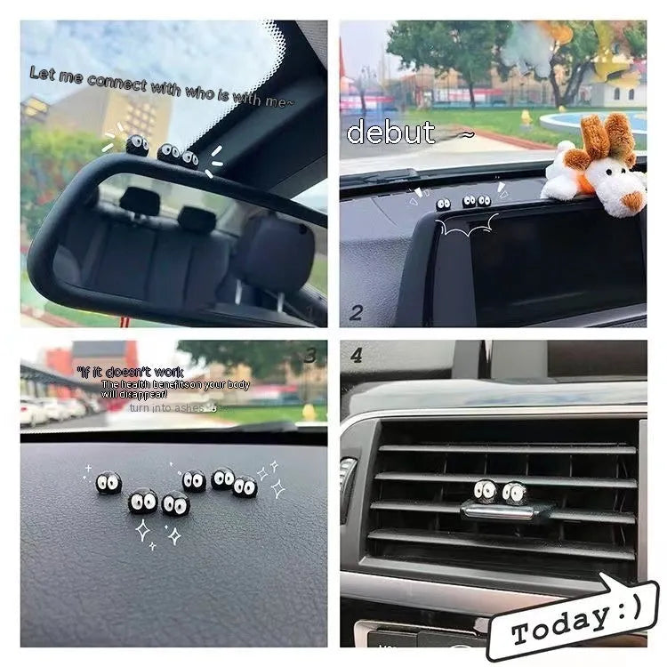 Small black cartoon coal ball resin decoration for car interior with traceless tape