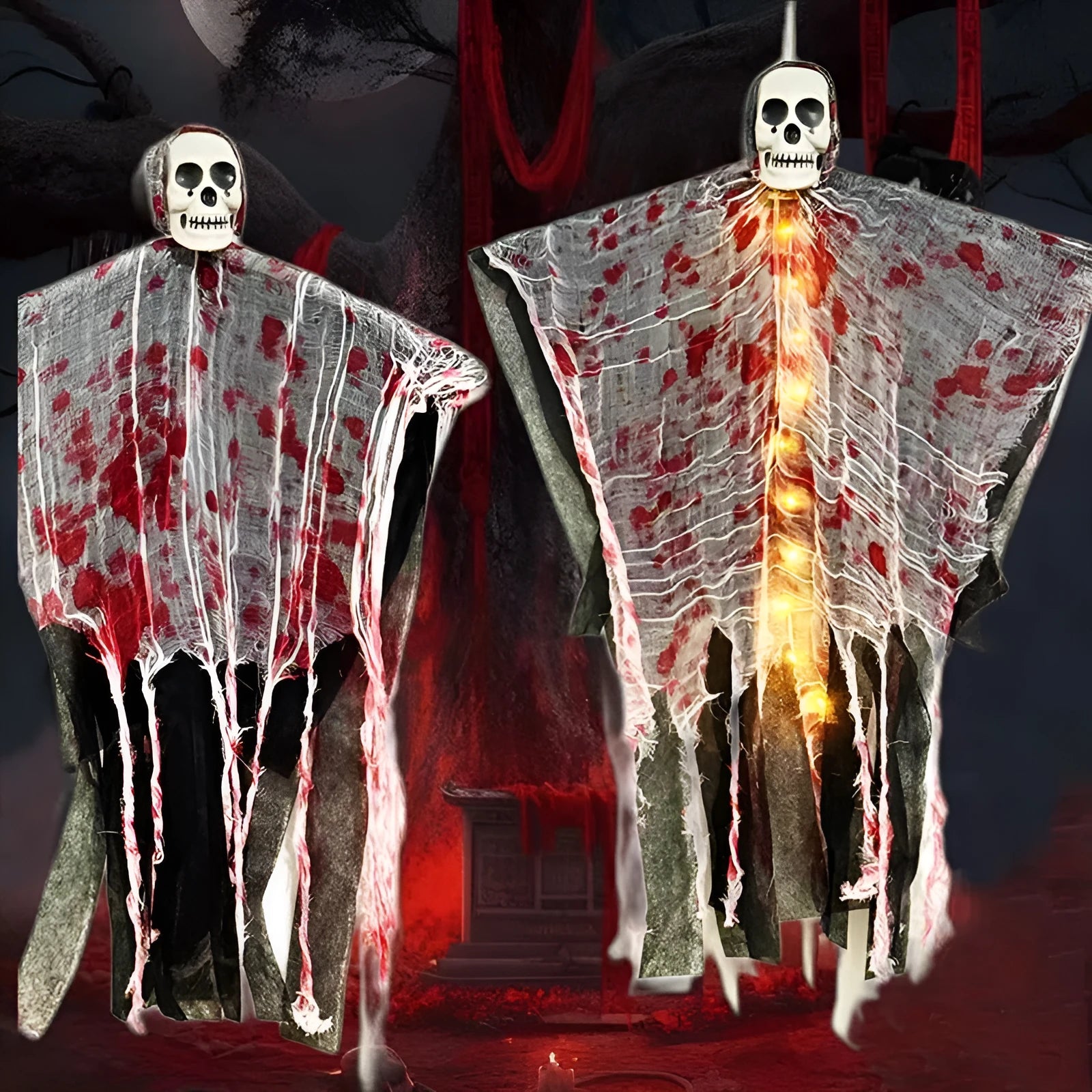 Blood-dyed luminous plastic skull hanging ghost Halloween outdoor decoration