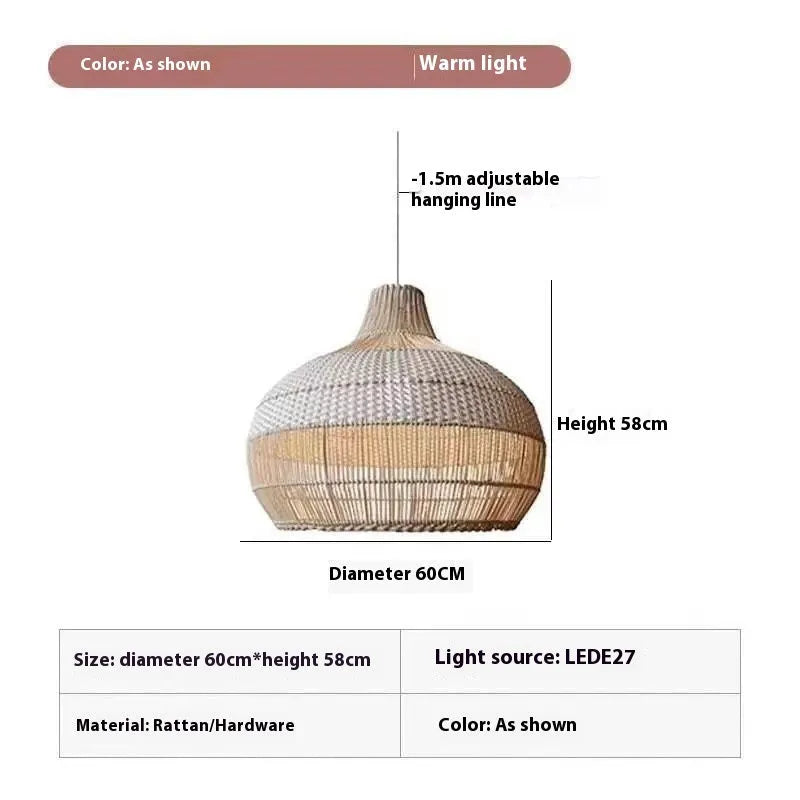 Rattan living room chandelier with Southeast Asian pastoral style, 60cm diameter