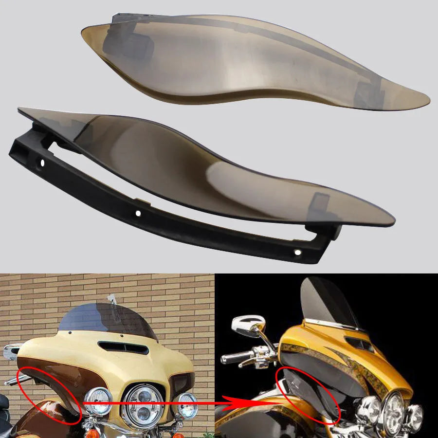 ABS windshield side wing set for Harley glide three-wheel motorcycles in black or smoked colour