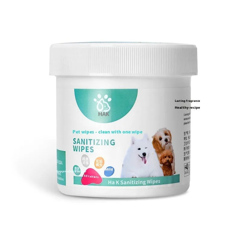 Bottle of 150 pet wipes, non-woven fabric, for cleaning eyes, ears, paws and body surface