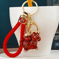 Chinese style diamond-embedded alloy car key ring with lucky rope in multiple colours