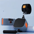 Fitness equipment with chest expander and rowing machine functions in blue/grey colour