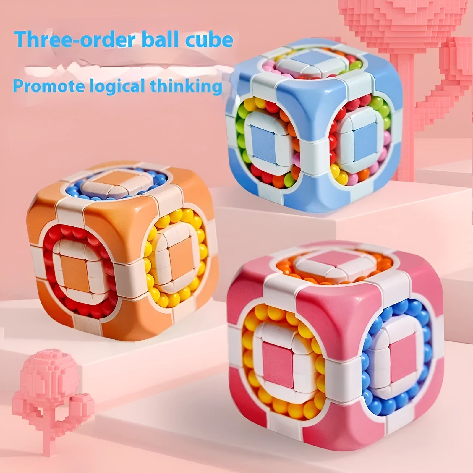 Rotating magic bean puzzle fingertip cube toy in British red, blue, orange, and green plastic