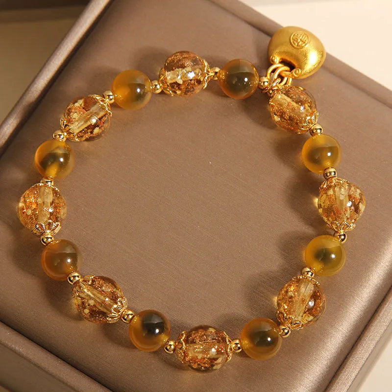 Yellow sugar heart agate crystal bracelet for women with luminous coloured glaze lucky bag charm