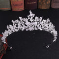 Handmade crystal crown tiara in thick silver finish with white crystals on alloy base