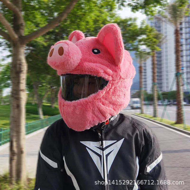 Pinkpig cartoon plush PV velvet protective hood cover for a motorcycle helmet
