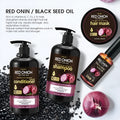 Red onion shampoo and conditioner 4-piece set with shampoo, conditioner, hair mask and essential oil bottles