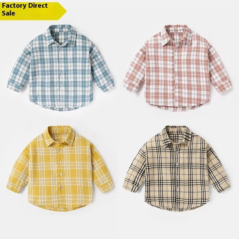 Men's cotton lattice shirt in khaki colour with long sleeves and casual styling