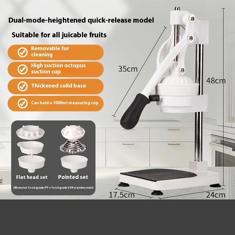 Manual orange juice juicer 480cm tall with stainless steel construction and citrus fruit