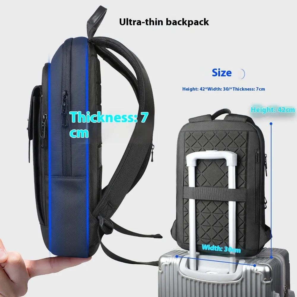 Black lightweight Oxford cloth backpack with visible sewing lines for business commuting