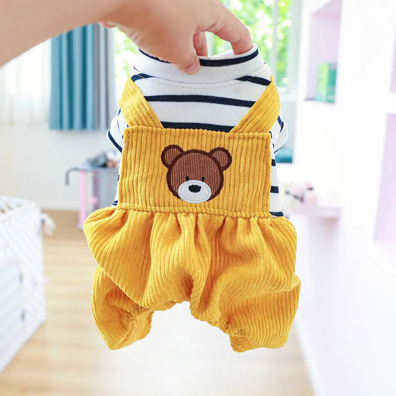 Teddy fleece-lined four-legged dog overall in bread bear colour for small to large dogs
