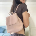 Retro suede girls backpack in brown or pink with polyester outer and suede leather lining