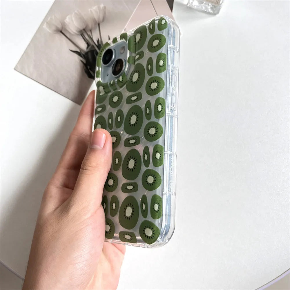 Transparent TPU phone case with realistic sliced kiwi fruit pattern for iPhone