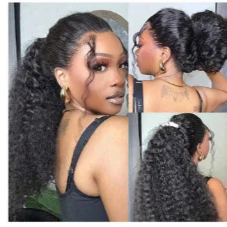 Front lace synthetic wig for ladies black long curly hair style 20 inch length