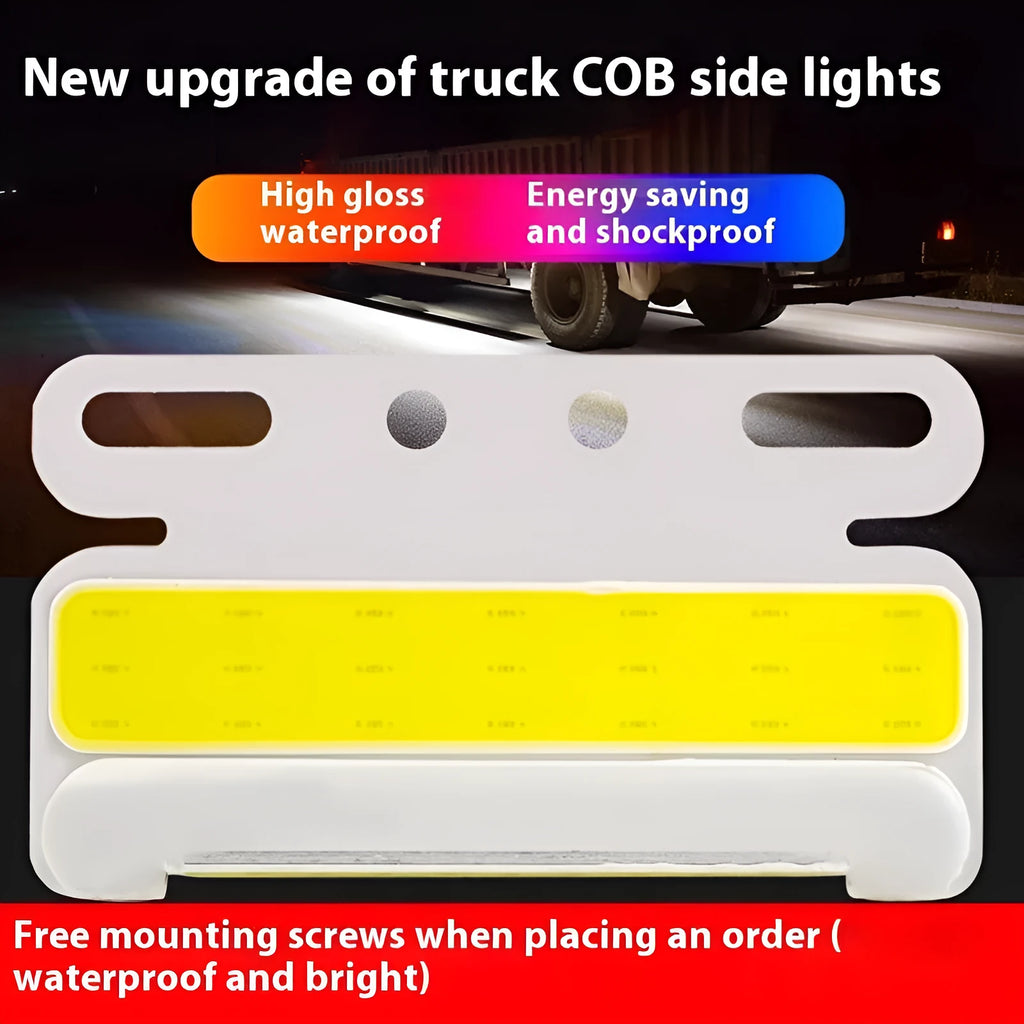 Waterproof aluminium COB LED truck side light for 12V and 24V commercial vehicles.