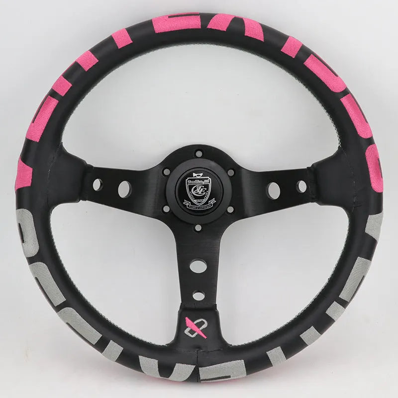 Black deep concave alloy racing steering wheel showing 330mm diameter and Vertex design options.