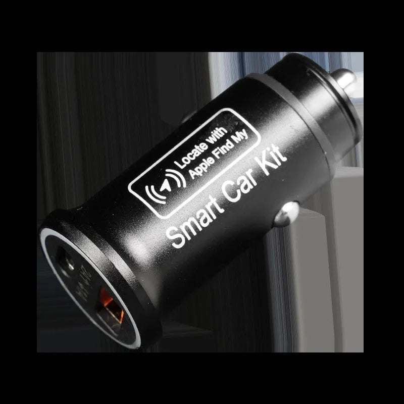 Black car charger GPS locator device for finding lost vehicles.