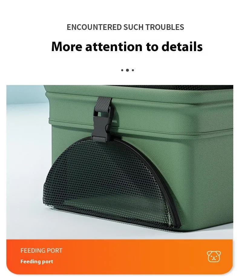 Black metal pet cart with removable wheels in folded position showing one-click folding mechanism