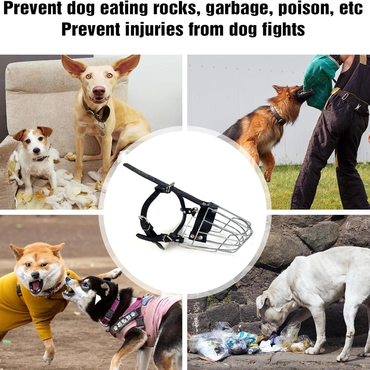 Black metal dog muzzle designed specifically for golden retriever and German shepherd breeds