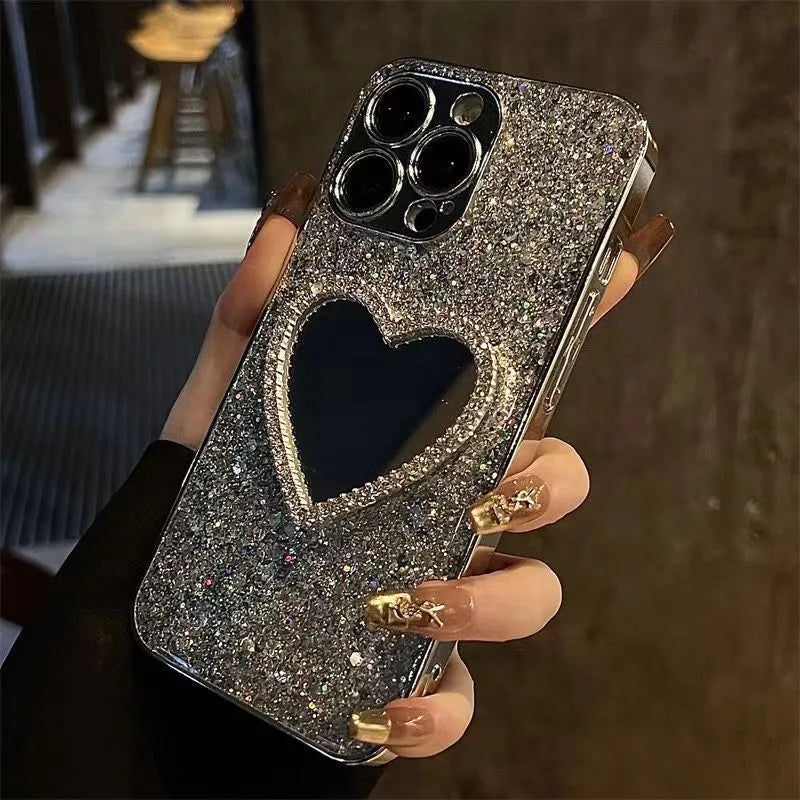 Electroplated glitter epoxy acrylic phone case with sequined mirror finish for iPhone models