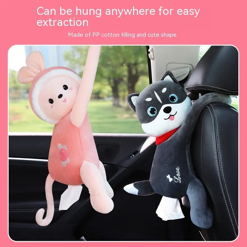 Plush car seat back-mounted tissue box in character design, 34cm by 15cm