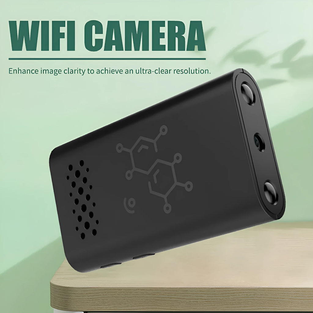 Black smart security camera with 1080p HD video for indoor home monitoring and baby watch