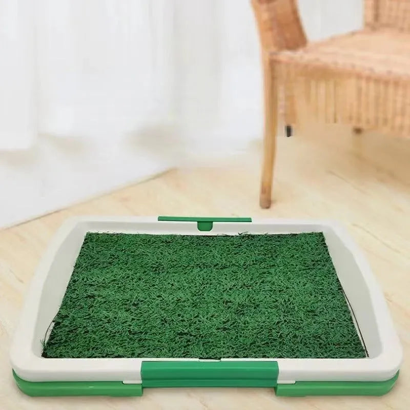 Green synthetic turf dog toilet training tray with three-layer construction