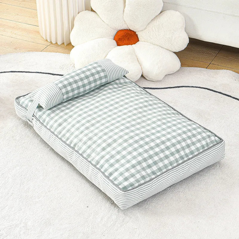 Thickened pet nest dog cushion in green with removable cover, 65x45x8cm size S