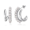 Women's 925 silver shell pearl drop earrings 9x21mm electroplated platinum colour