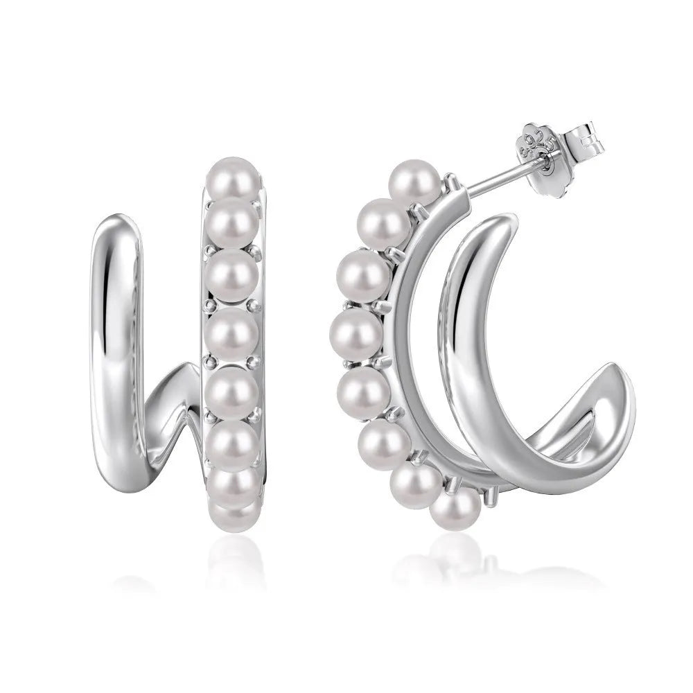 Women's 925 silver shell pearl drop earrings 9x21mm electroplated platinum colour