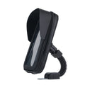Black bicycle waterproof phone bag bracket mounted on handlebars, showing PU leather construction and sun visor.
