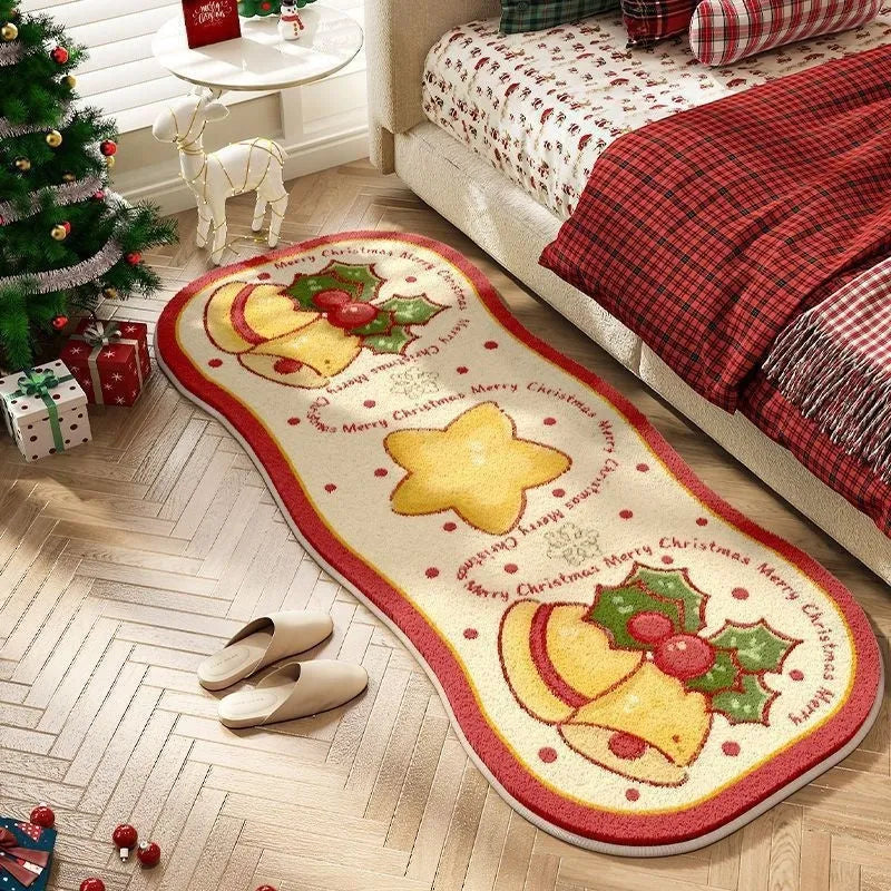 Christmas imitation cashmere rectangular floor rug with festive pattern option.