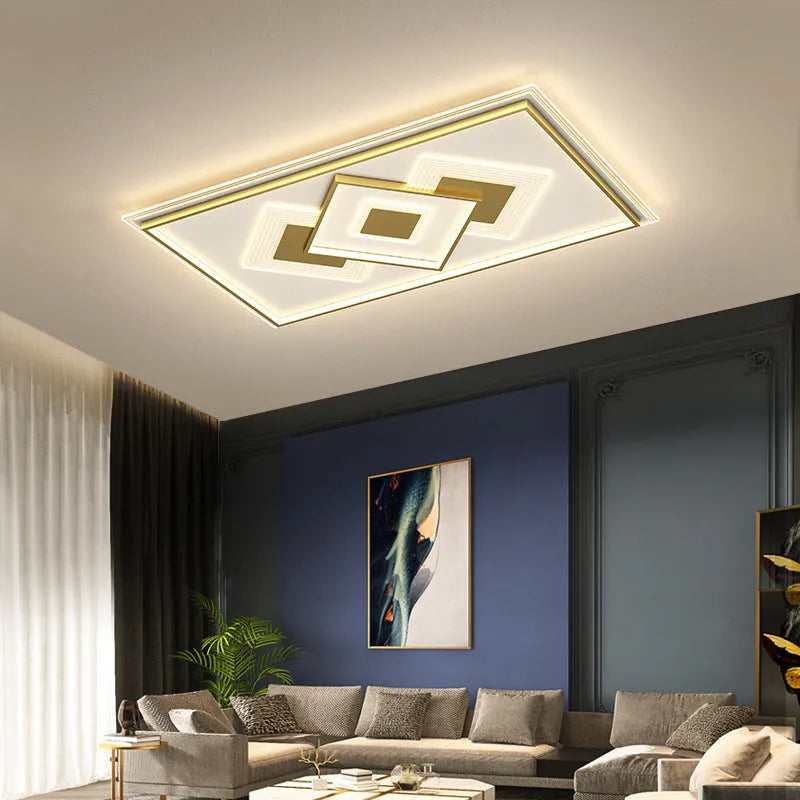 Modern simple rectangular LED ceiling light with black trim and stepless dimming for living room