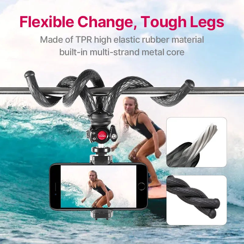 Black octopus-style flexible tripod with phone clip, extended to 360mm length