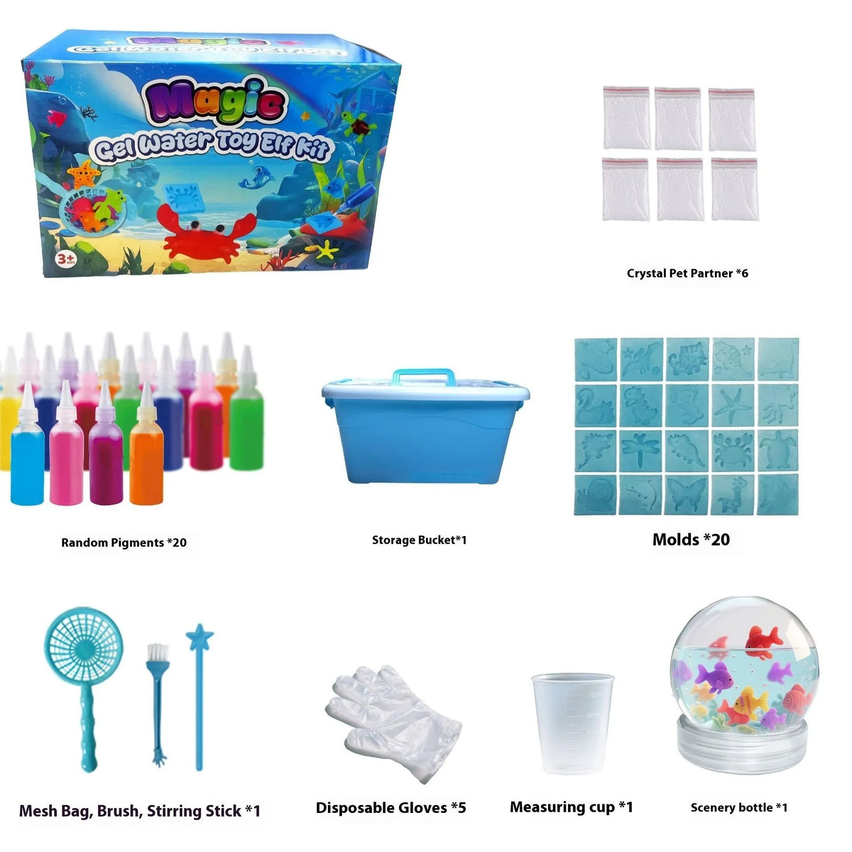 Crystal pet magic set with 20 bottles in a cartoon suitcase, plastic educational toy for ages 7 to 14