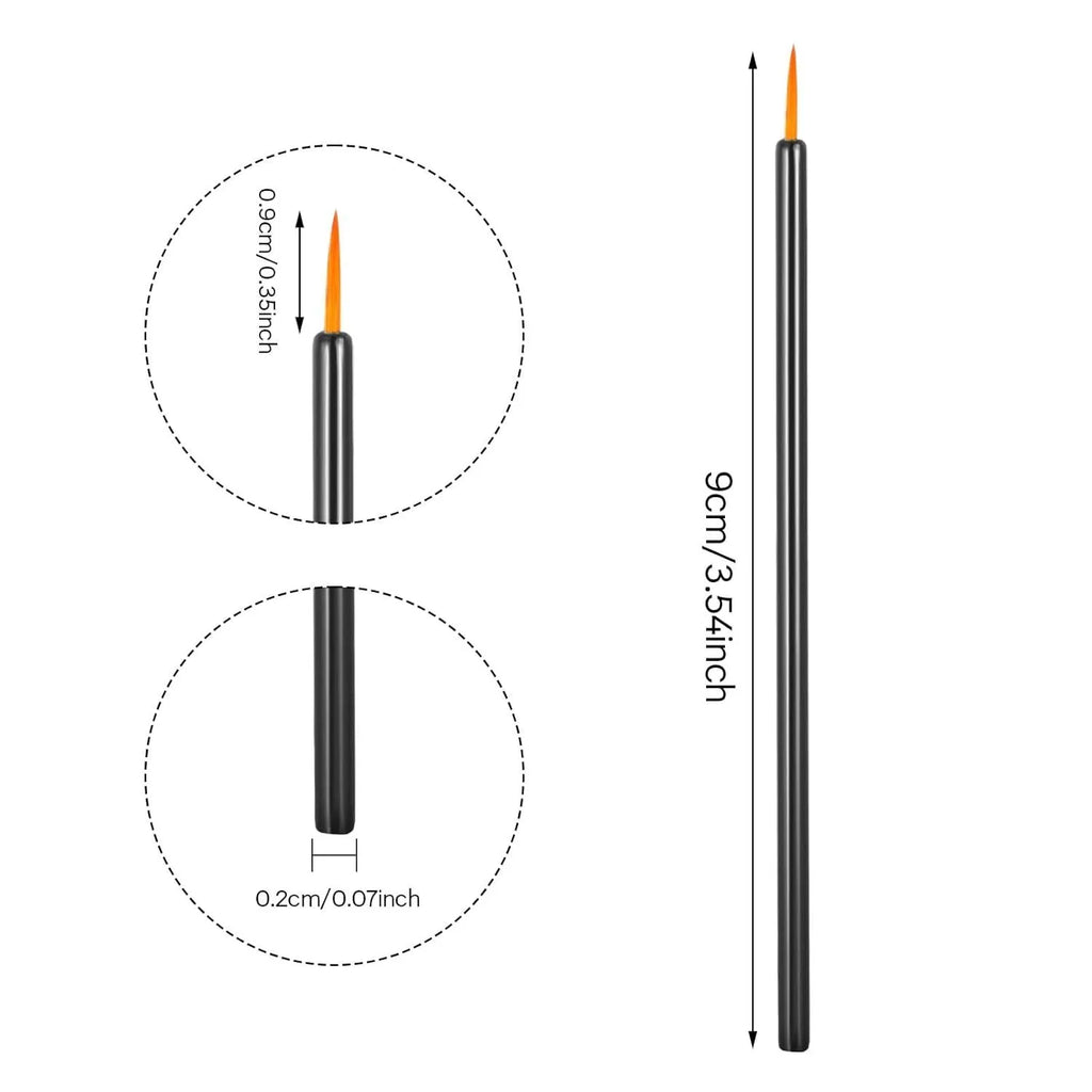 Pack of 100 black disposable eyeliner brushes with fine point tips and clear plastic protective sleeves.