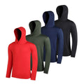 Pack of four men's lightweight polyester hoodies in various colours, showing hooded and non-hooded style options.
