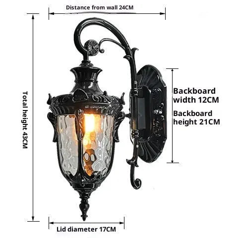 Indoor and outdoor waterproof wall lamp with aluminium shell, black finish, IP44 rated, classic European style