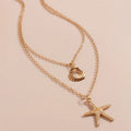 Double-layer gold necklace with shell pendant on alloy chain, fashion OL style for women