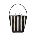 Black and white striped woven fabric women's bucket shoulder bag