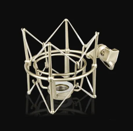 Condenser microphone with 34mm gold diaphragm and cardioid pickup on shockproof rack