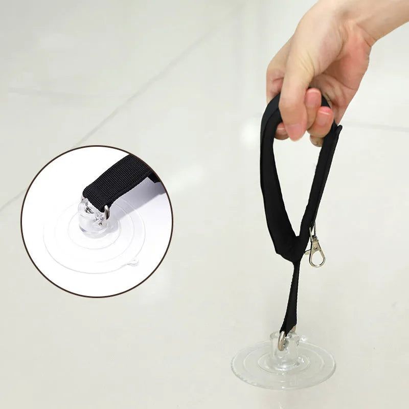 Adjustable fabric pet bathing restraint collar with suction cup in black, grey, and pink