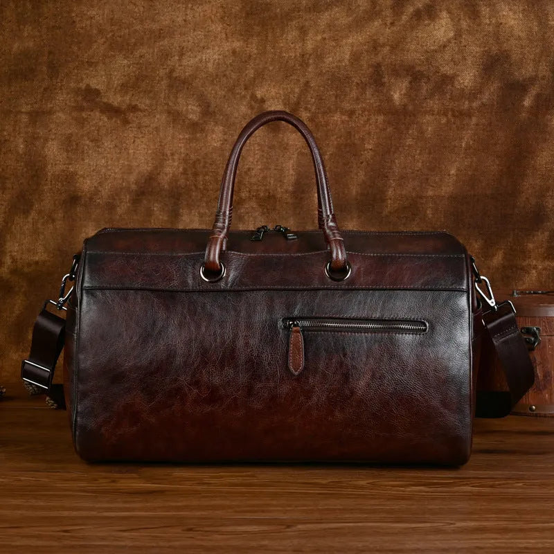 Handmade retro leather bag in vintage brown with top layer cowhide construction