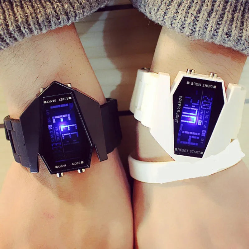 Luminous LED digital sports electronic watch with 45mm dial black silicone strap