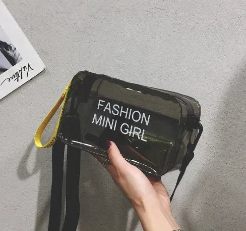 Transparent square jelly women's shoulder bag with diagonal cross design and adjustable strap