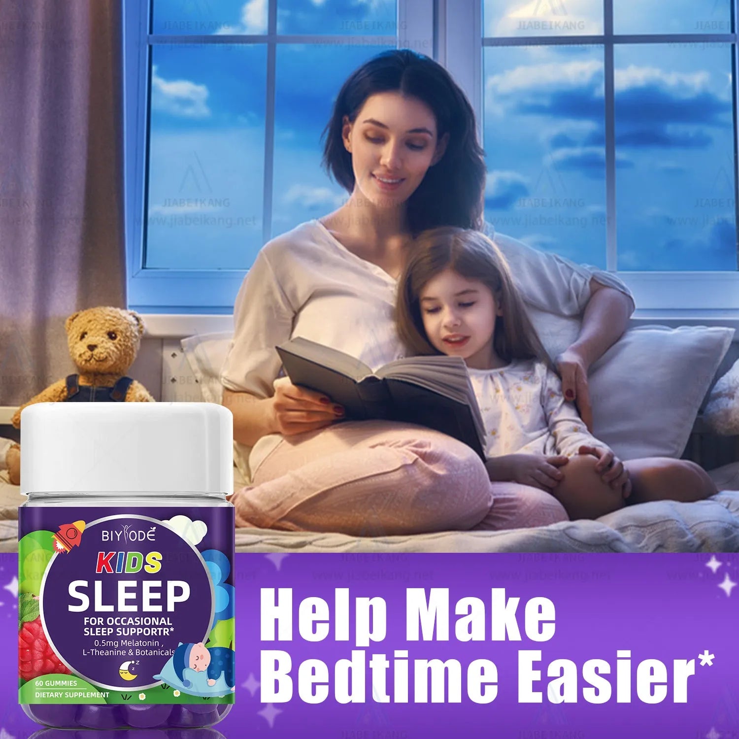 Kids Multivitamin Supplement Gummies for Sleep Support with Melatonin L-Theanine Botanicals 60 Gummies per Bottle 2 Gummies per Day Custom OEM ODM Wholesale Children Teenagers